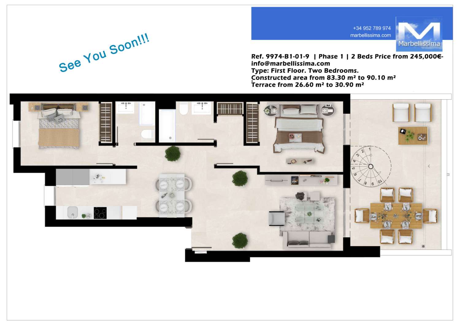 Myytävänä. Huoneistot, joissa on puutarha ja kattohuoneistot. Hinta alkaen 375.000€. Uusi kehitys Esteponassa.