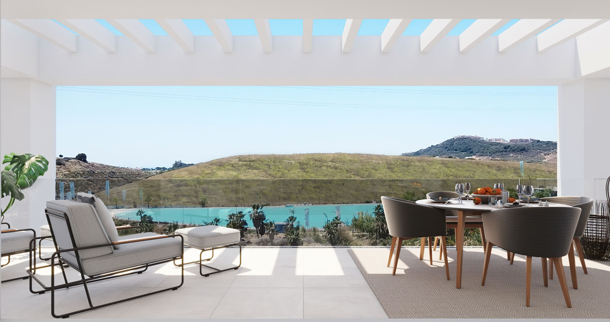 From €235,000 with sea or lagoon views. Large south facing terraces,