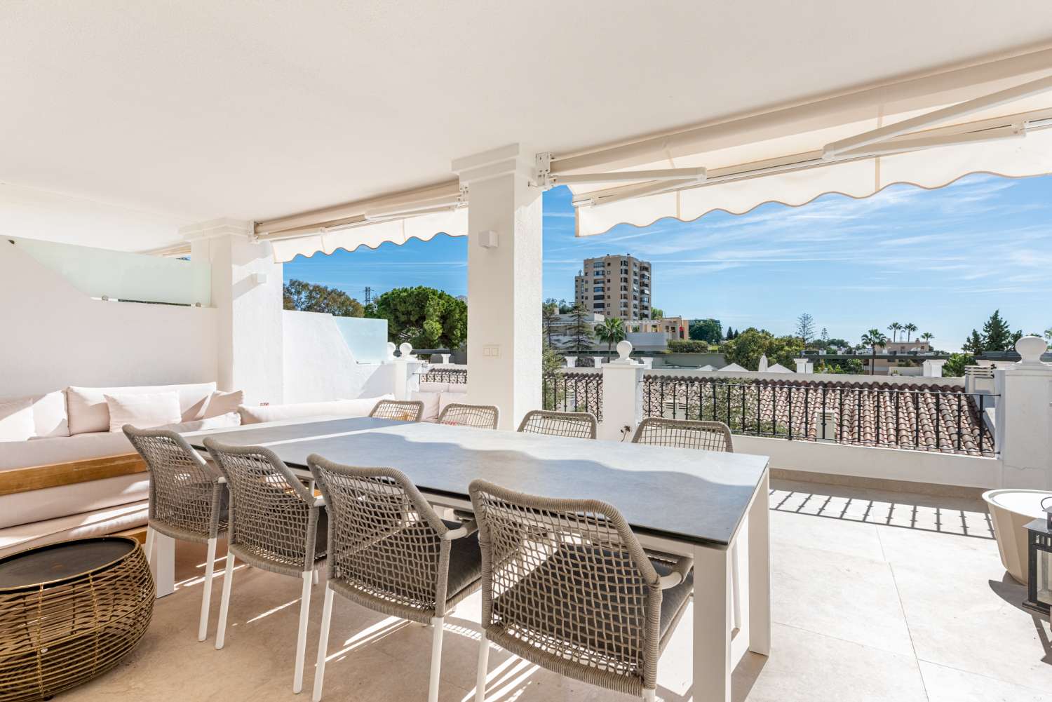 For sale, beautiful renovated semi-detached, sea views. In Aloha Gardens, Nueva Andalcia, Marbella.