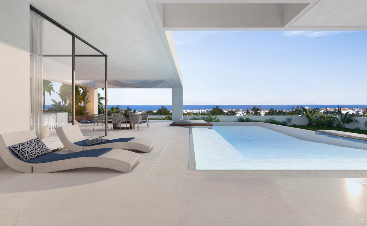 Panoramic Sea Views, flat garden, private pool, sauna and Jacuzzi. Estepona.