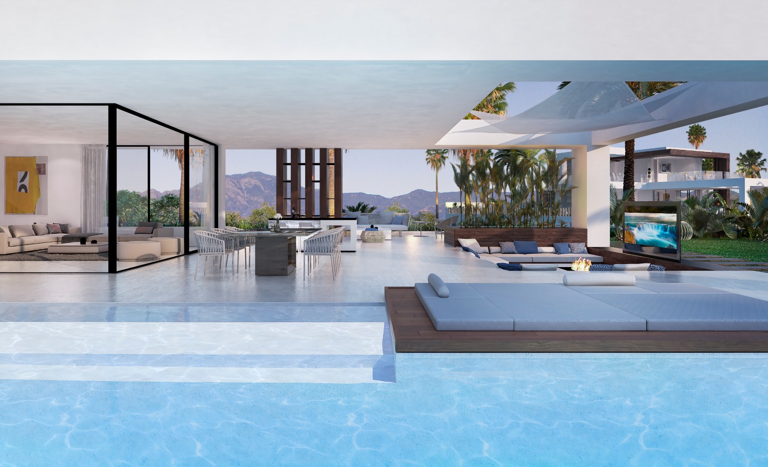 Panoramic Sea Views, flat garden, private pool, sauna and Jacuzzi. Estepona.