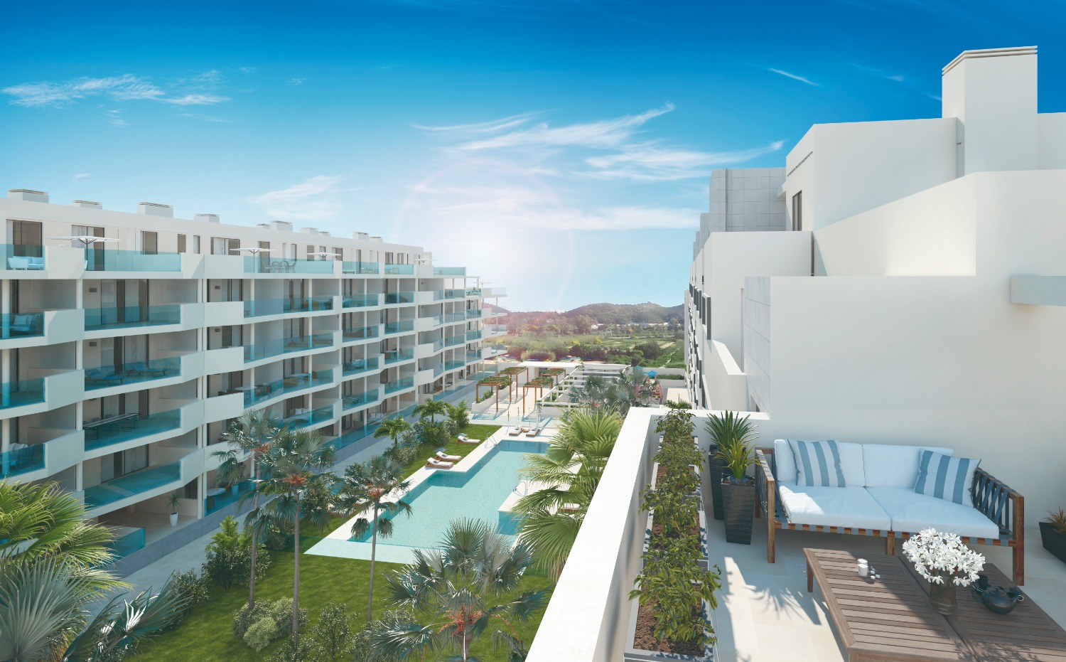 New build 2 and 3 bedroom apartments. Sales price from €352.600, with garage and storage rooms. Mijas Costa.
