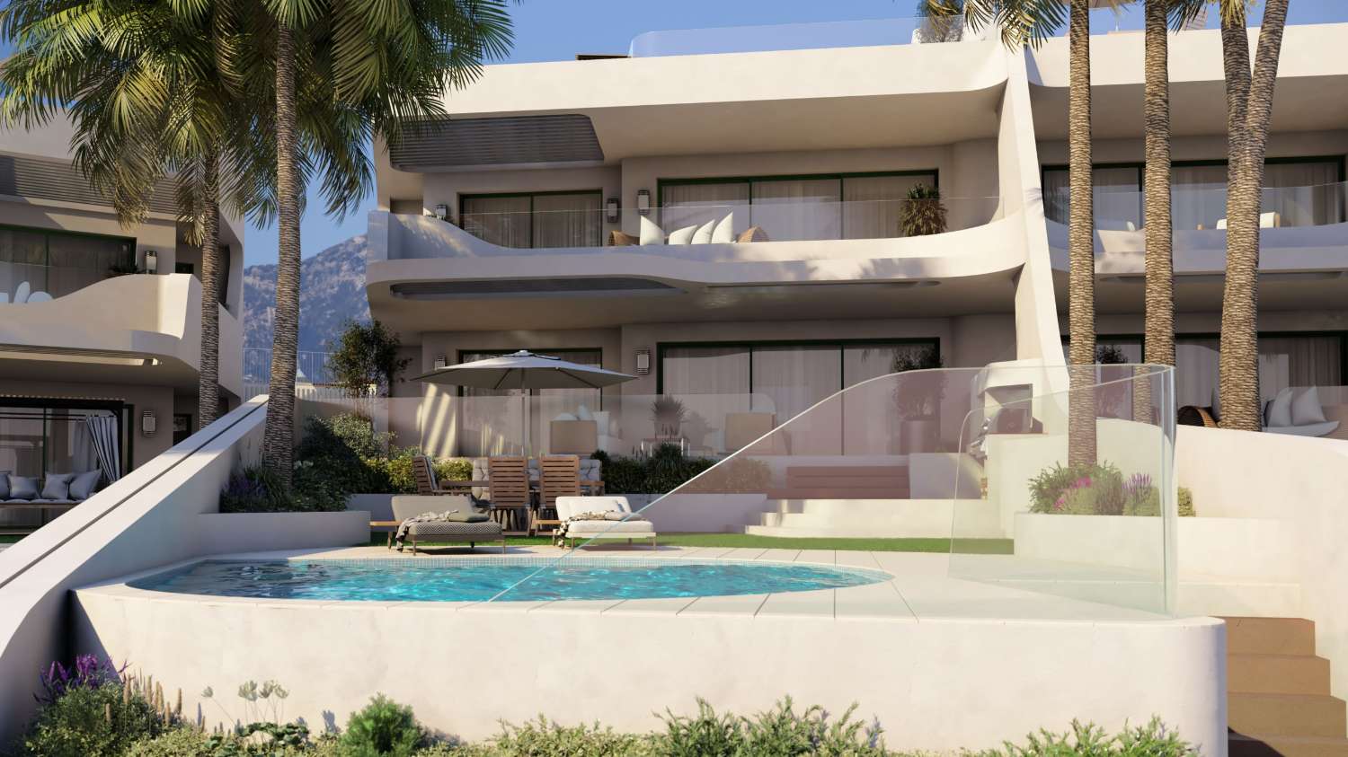 Nybygg boliger i Marbella, Cabopino. Kun 8 enheter. De har alle et privat basseng.