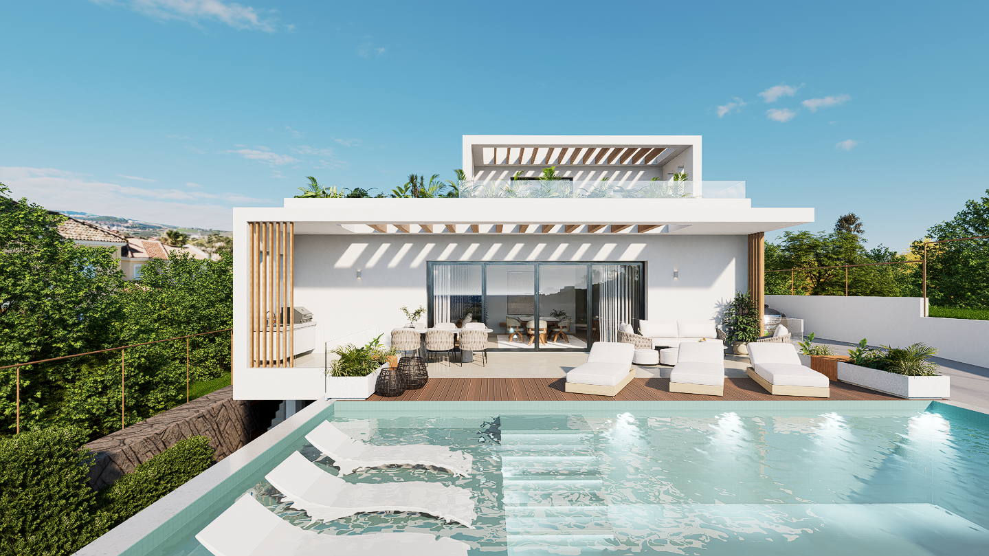 交钥匙项目。现代设计和建筑别墅出售，拥有全景海景。卡萨雷斯。