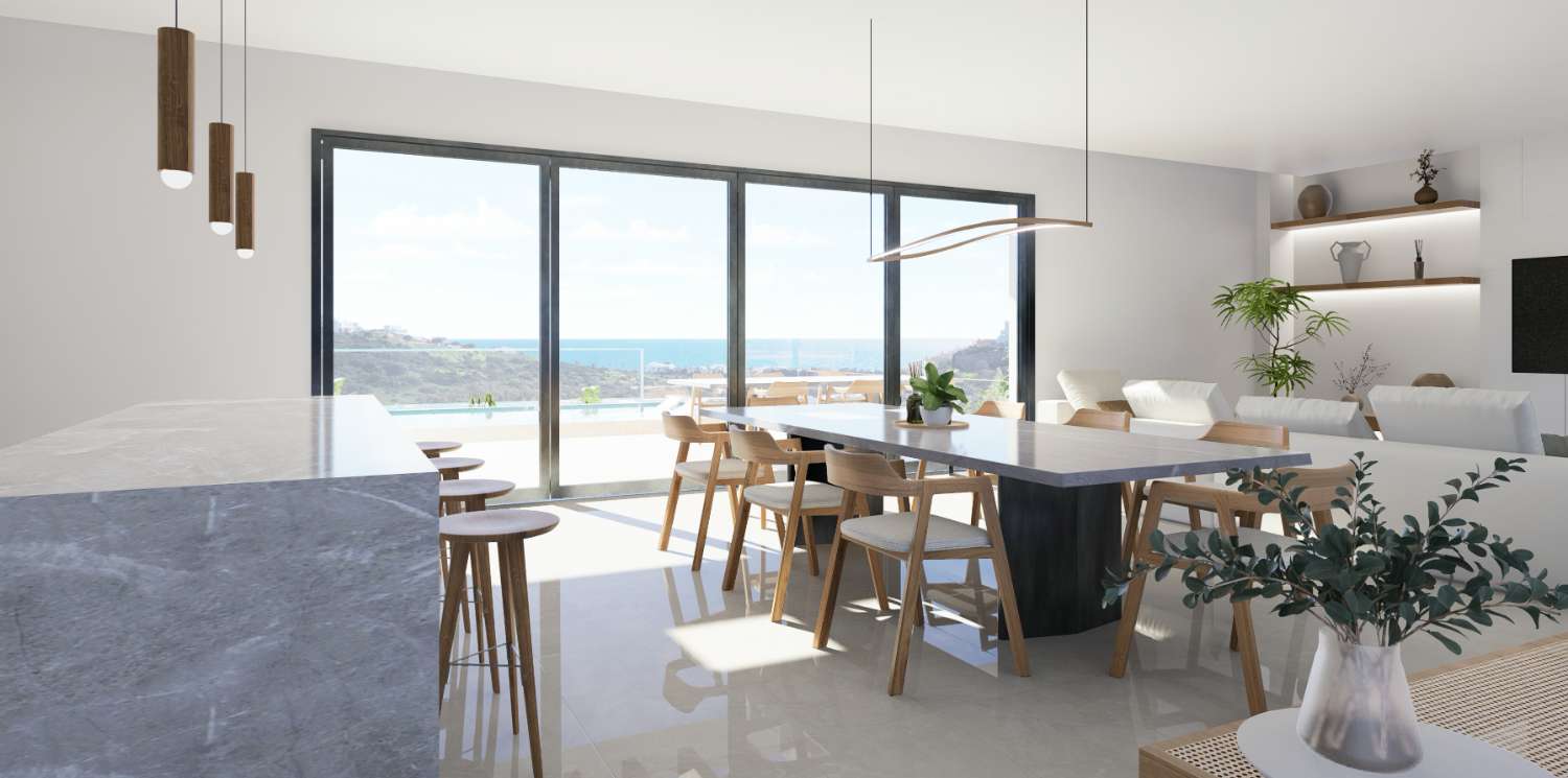 交钥匙项目。现代设计和建筑别墅出售，拥有全景海景。卡萨雷斯。