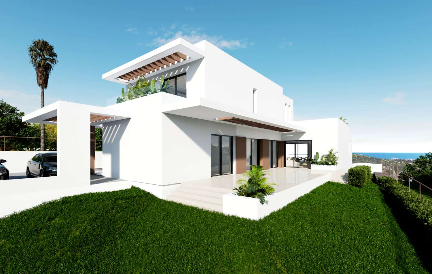 交钥匙项目。现代设计和建筑别墅出售，拥有全景海景。卡萨雷斯。