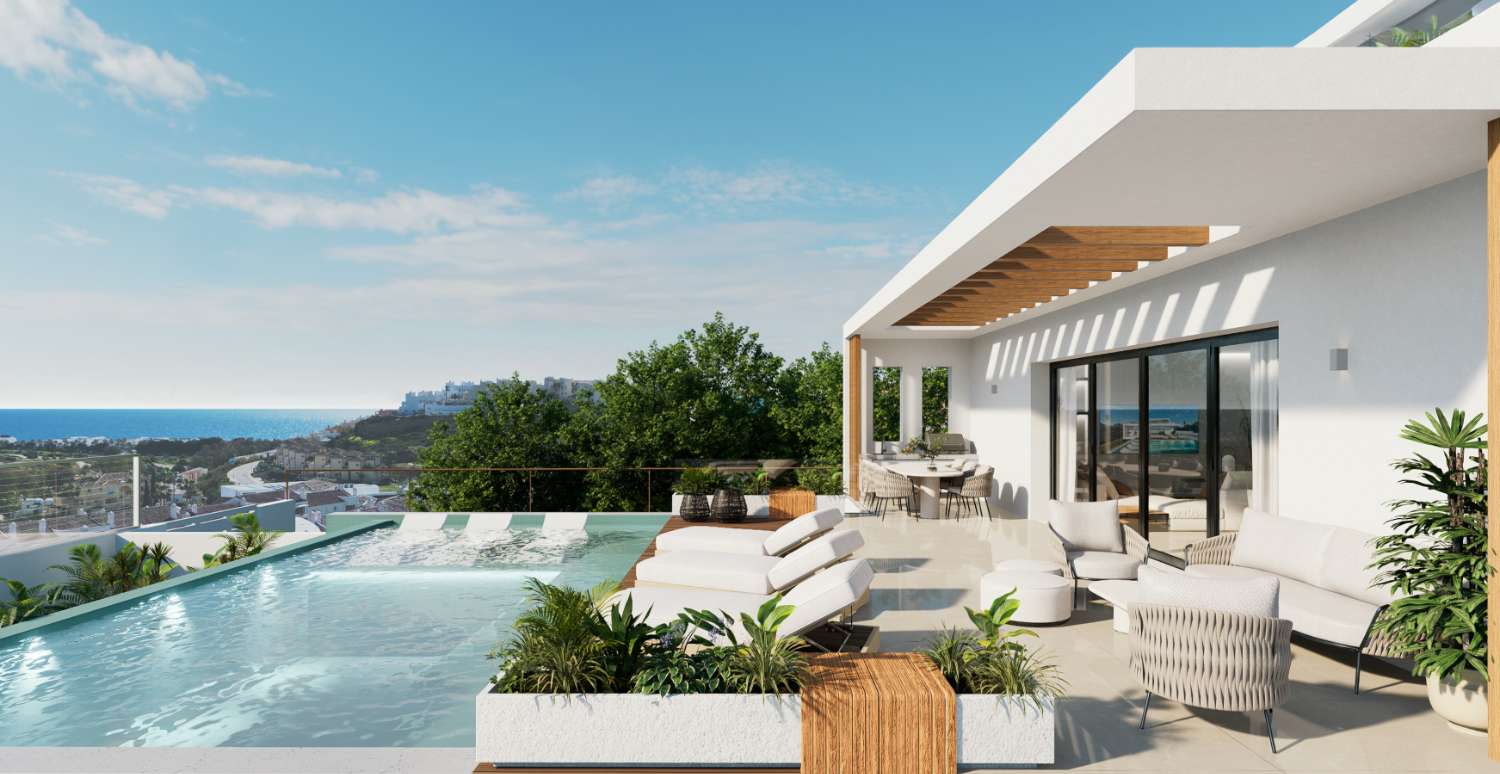 交钥匙项目。现代设计和建筑别墅出售，拥有全景海景。卡萨雷斯。