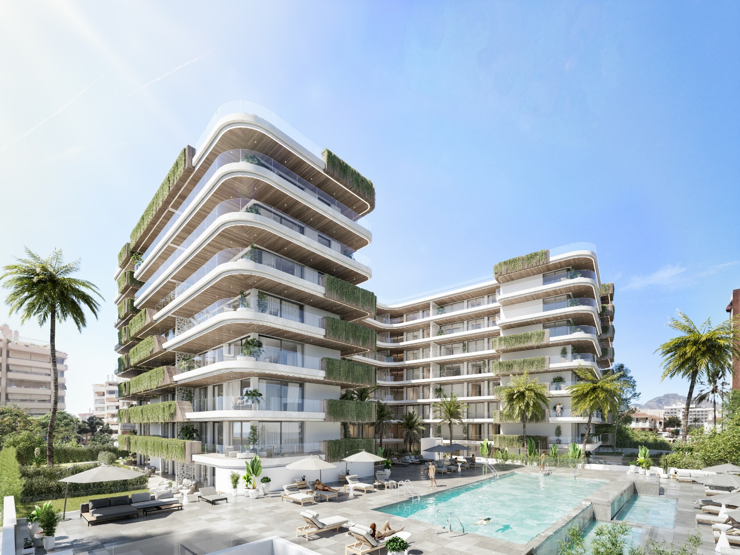 116 prachtige appartementen en luxe penthouses met garage op 100 meter van de zee.