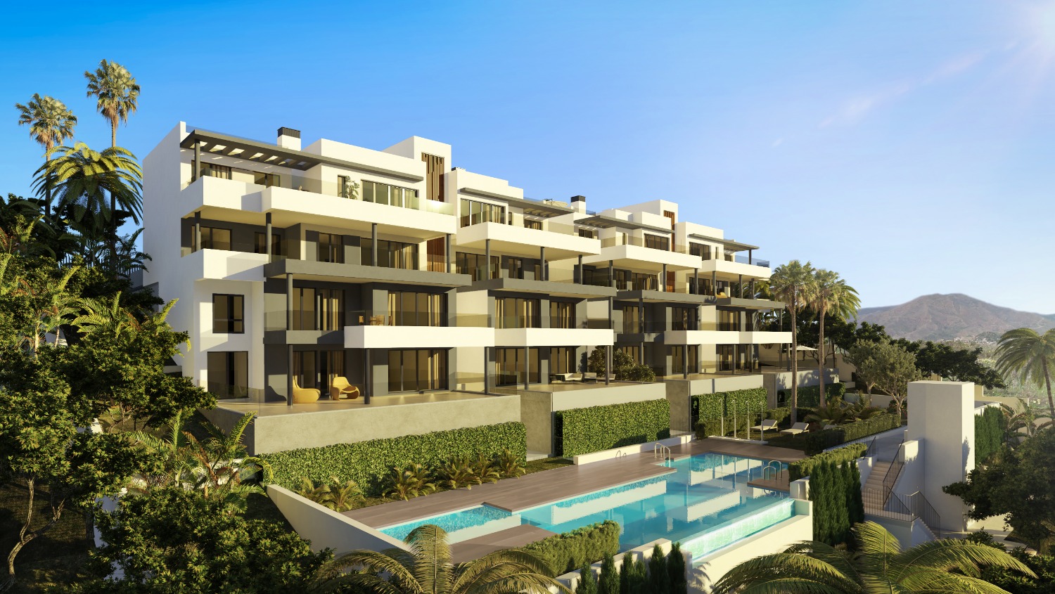 Prices from 297,300 euros. Beautiful residential complex with 187 homes of 1, 2, 3 and 4 bedroom. Estepona